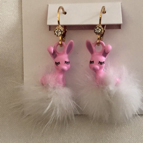 Betsey Johnson Some Bunny’s Pink Enamel & White Pom Pom Drop Earrings NWT - Picture 6 of 15